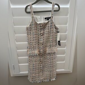 Girl Tweed Button-Down Dress with Pearl Button Detail